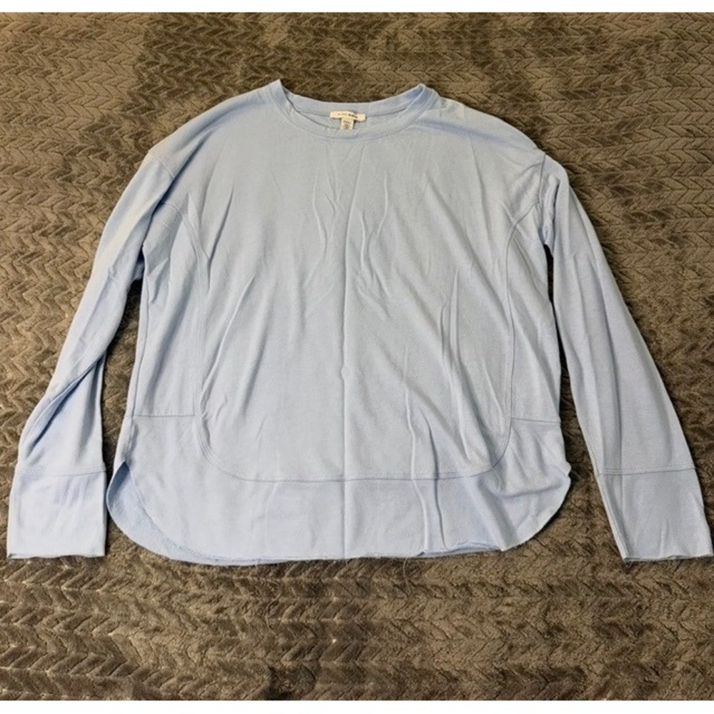 Pure Navy Womens Light Blue French Terry Long Sleeve Curved Hem Top Size M 0192